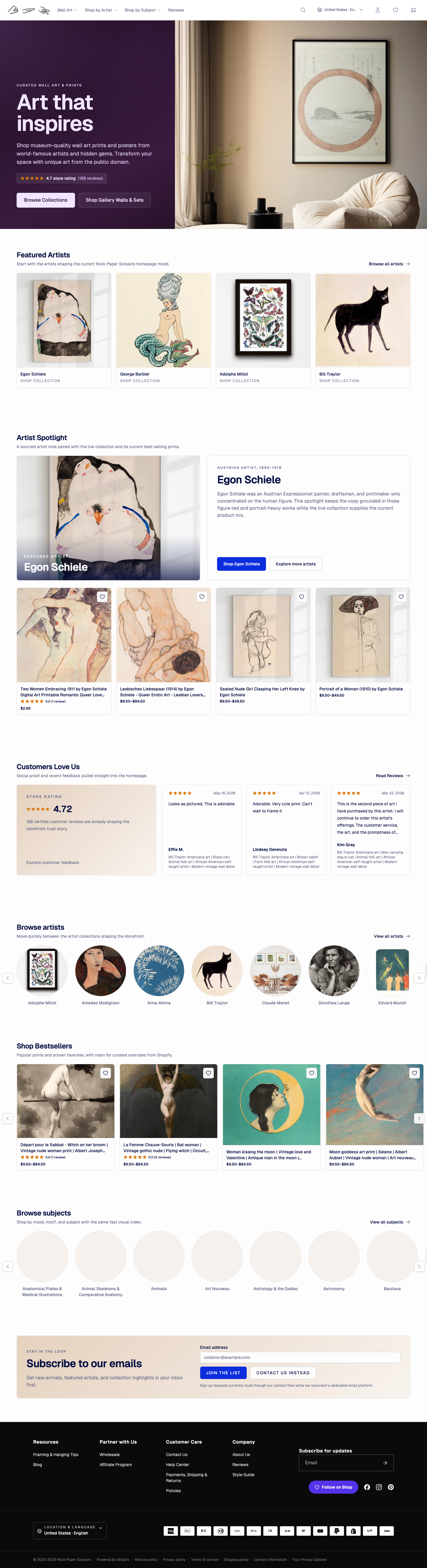 Production storefront homepage at `https://www.rockpaperscisso.rs/`.