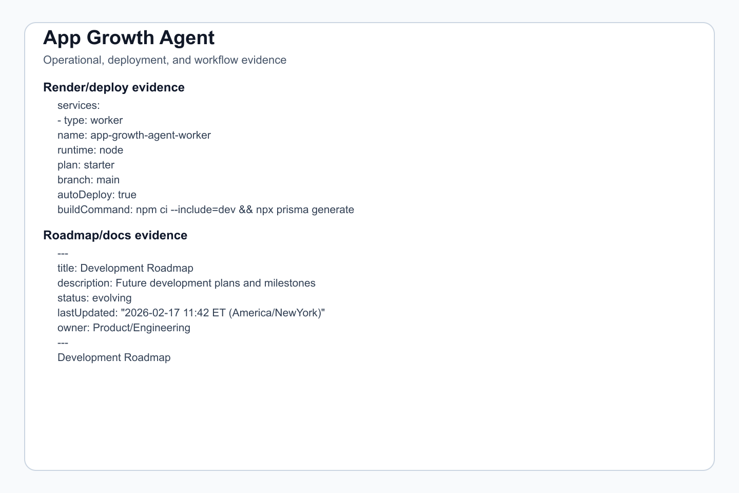 Deployment, docs, automation, or runtime evidence where present.