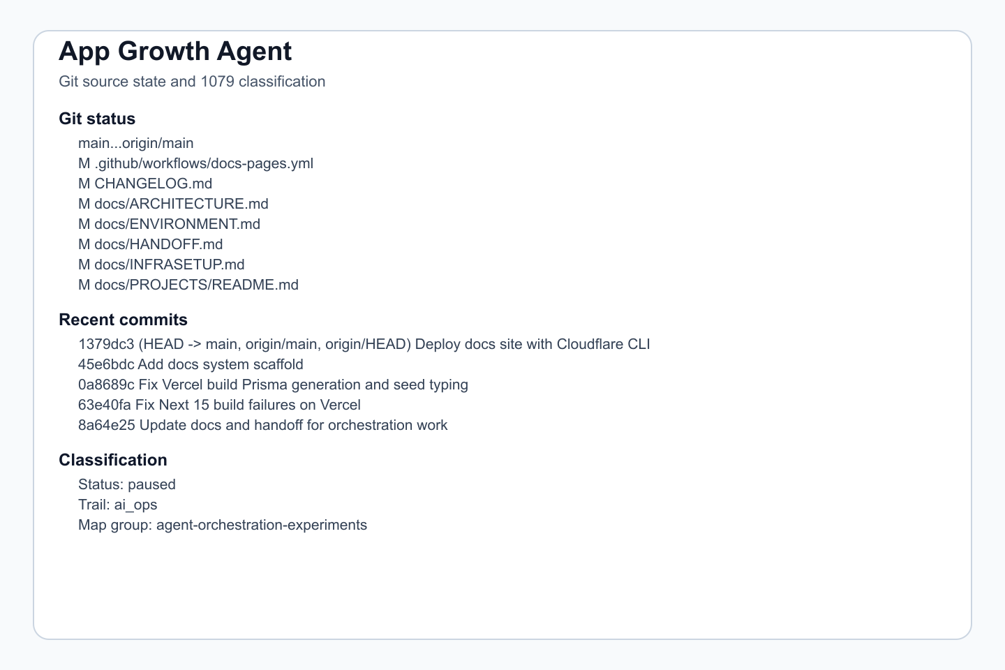 Git/source-state evidence plus 1079 classification.