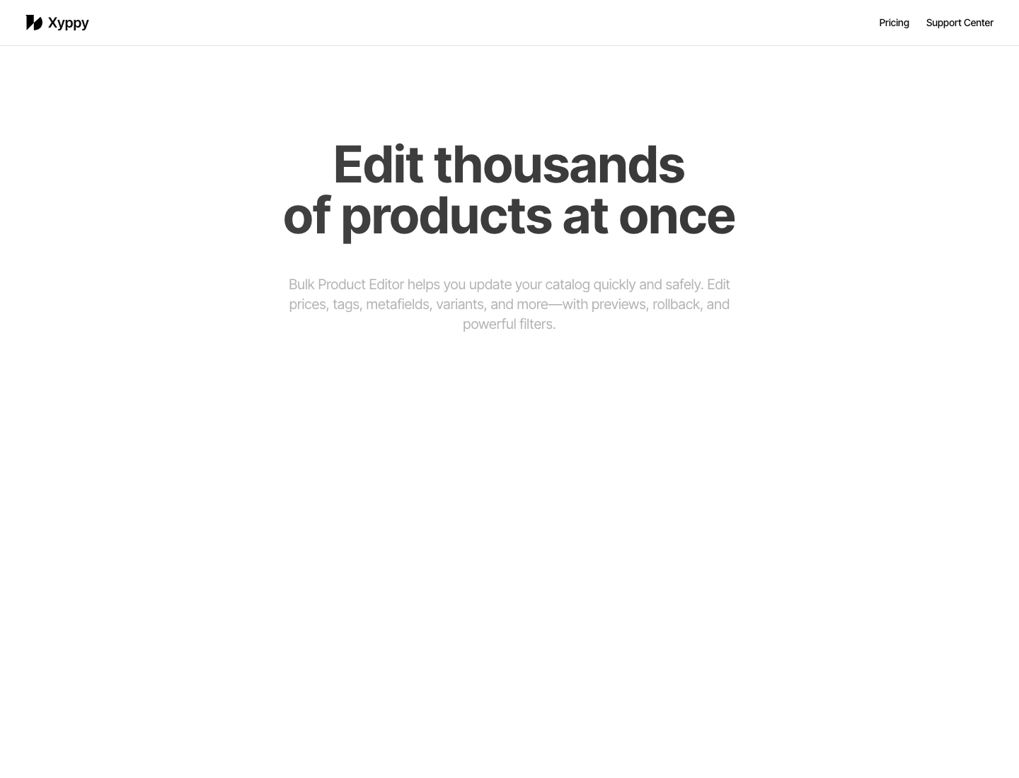 local preview hero with Xyppy branding and the main bulk-editing promise.