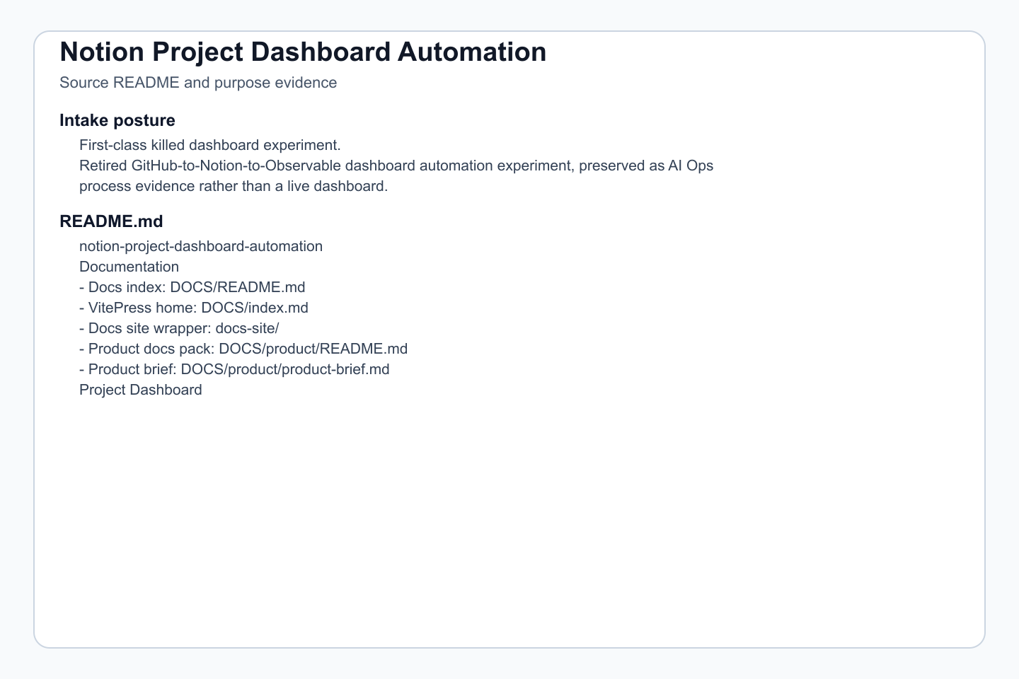 Primary source summary and project posture.