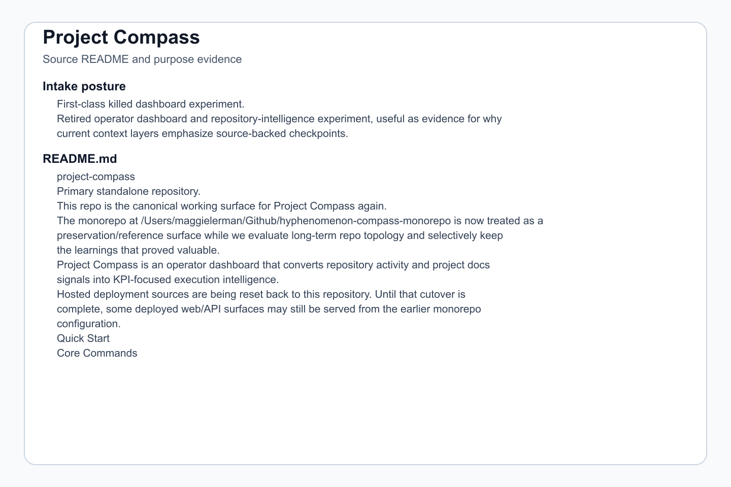 Primary source summary and project posture.