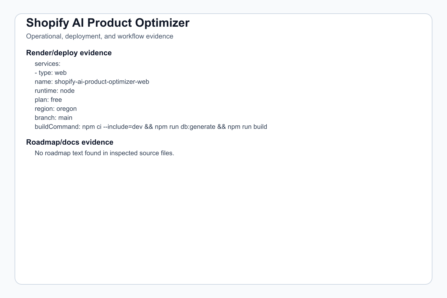 Deployment, docs, automation, or runtime evidence where present.