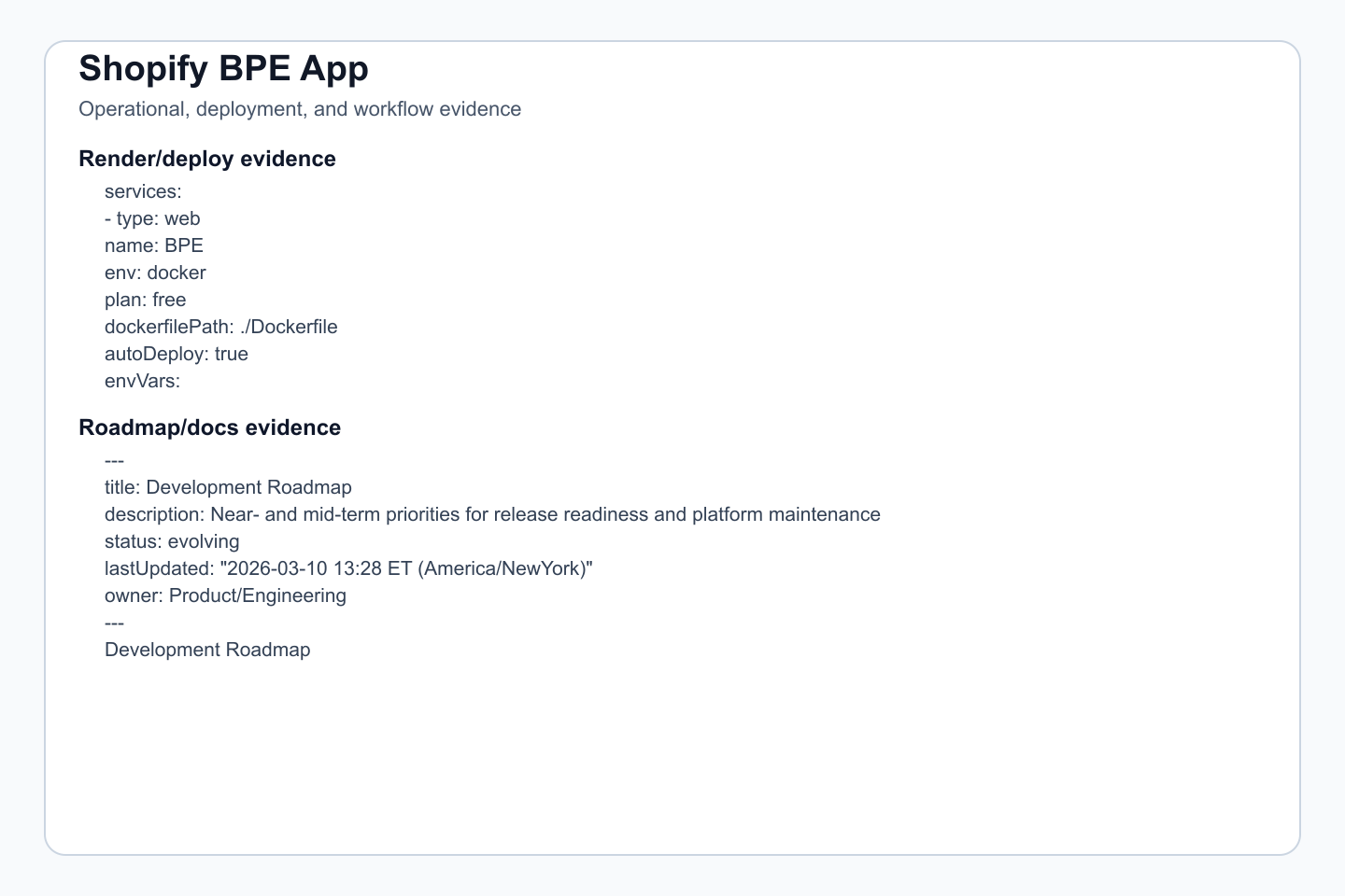 Deployment, docs, automation, or runtime evidence where present.