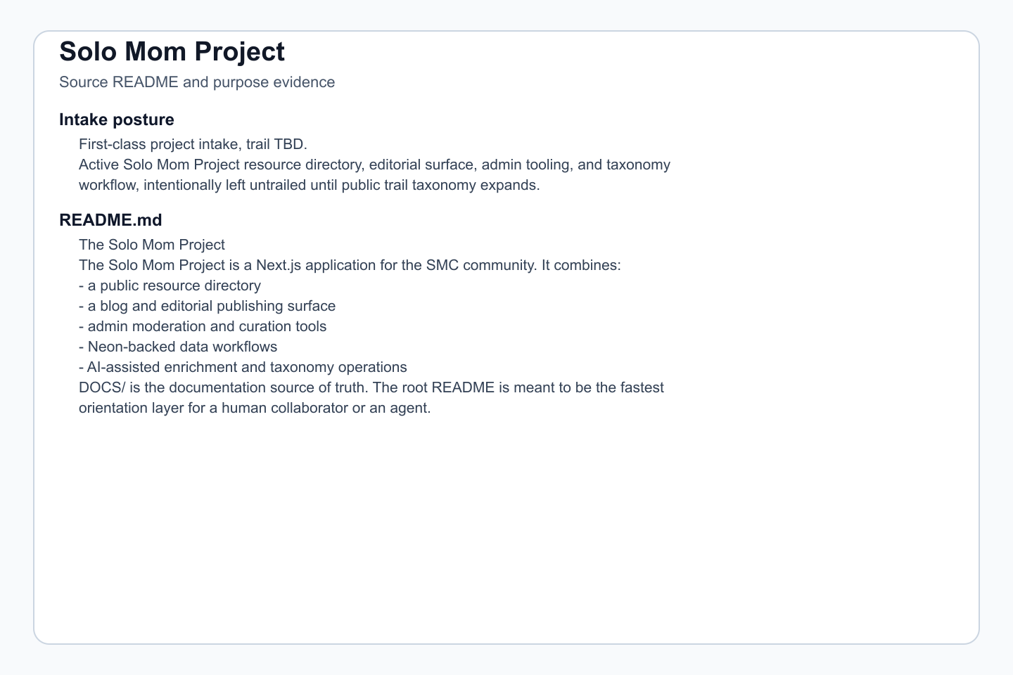 Primary source summary and project posture.