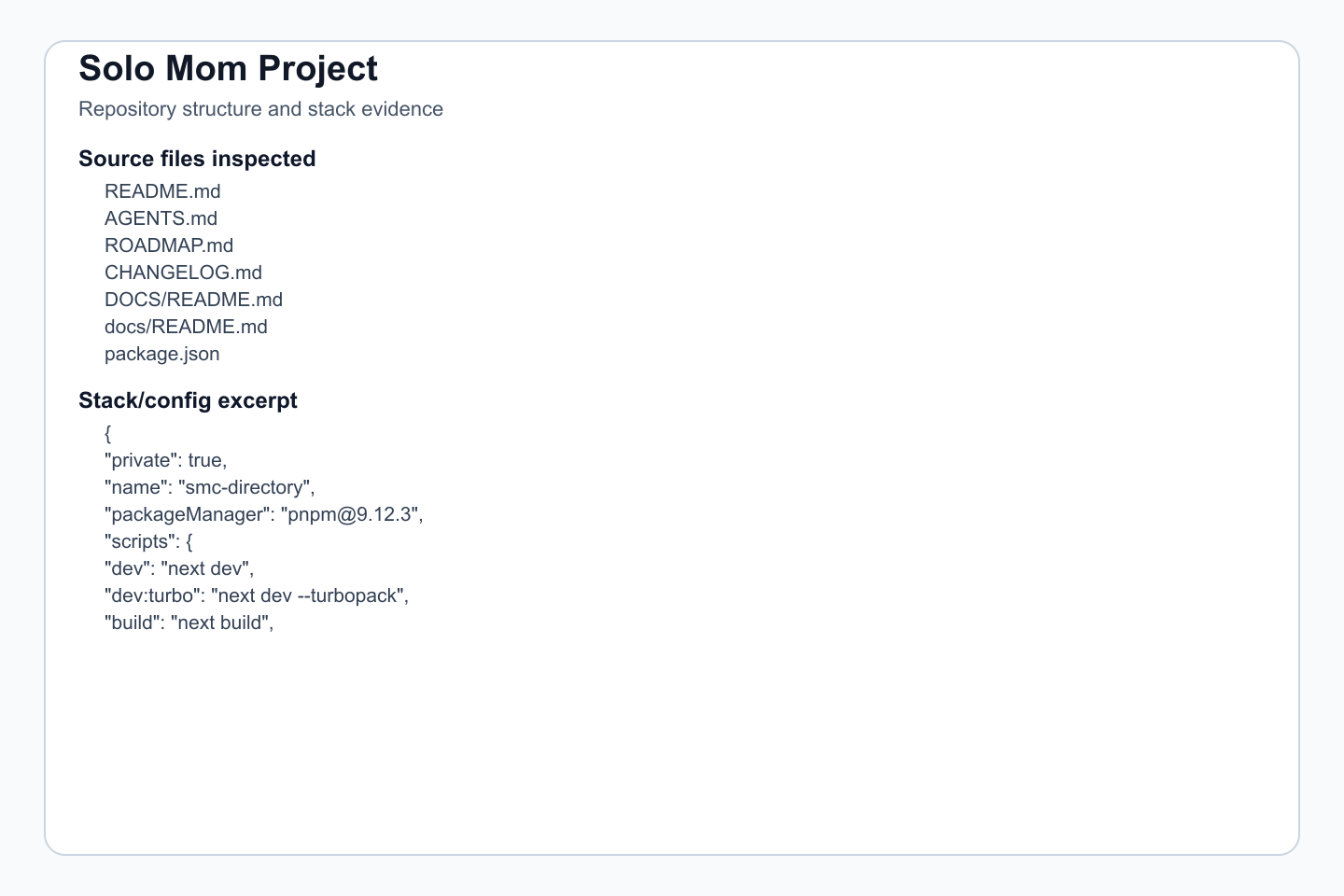 Source files, commands, and implementation structure.