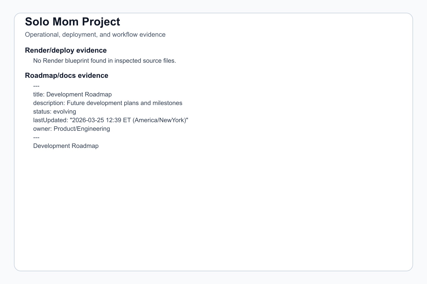 Deployment, docs, automation, or runtime evidence where present.