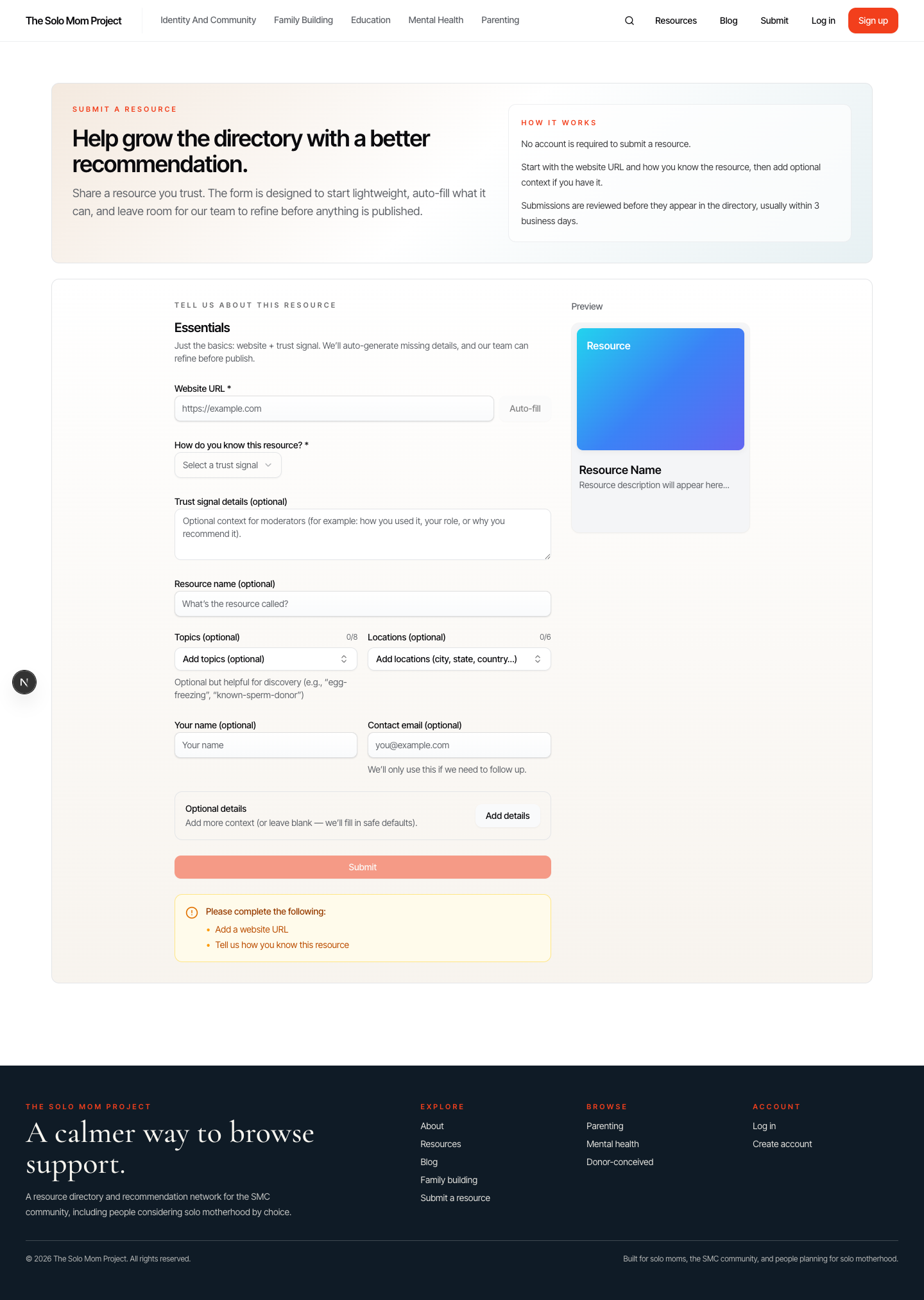 Submit new resource